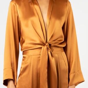 Michelle mason copper silk kimono Tie-Front Blouse